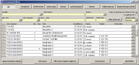Bildschirmausgabe: Dokumenten&uuml;bersicht