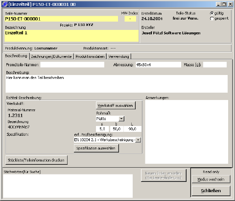 Bildschirmausgabe: Einzelteil